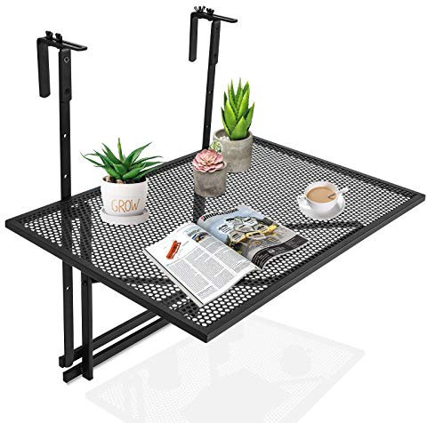COSTWAY Folding Hanging Table with 5 Adjustable Heights, Outdoor Indoor Space Saving Computer Workstation Coffee Tables, Garden Patio Balcony Railing Deck Table