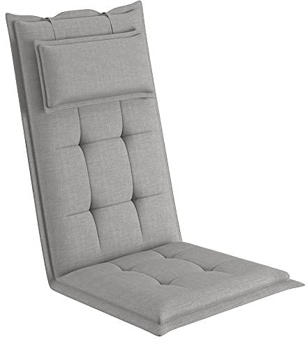 sunnypillow 1 Stück Gartenstuhlauflage mit abnehmbarem Kopfpolster - 120 x 50 x 9cm - Stuhlauflagen Hochlehner, Auflage für Gartenmöbel - Sitzauflagen Outdoor, wasserdicht UV-Lichtecht - Grau