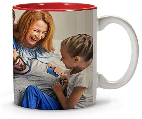 LolaPix Taza Personalizada con Foto y Texto. Regalos Personalizados con Foto. Regalo Cumpleaños Día de la Madre. Regalos Originales para Mujer. Taza Personalizada de cerámica. Interior de Color Rojo.