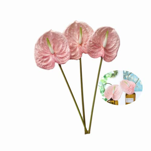 Rikyo Fiori artificiali di giglio di Anthurium da 26, fiori permanenti, 3 mazzi di fiori tropicali per centrotavola da tavola, decorazioni per matrimoni e festival (rosa chiaro)