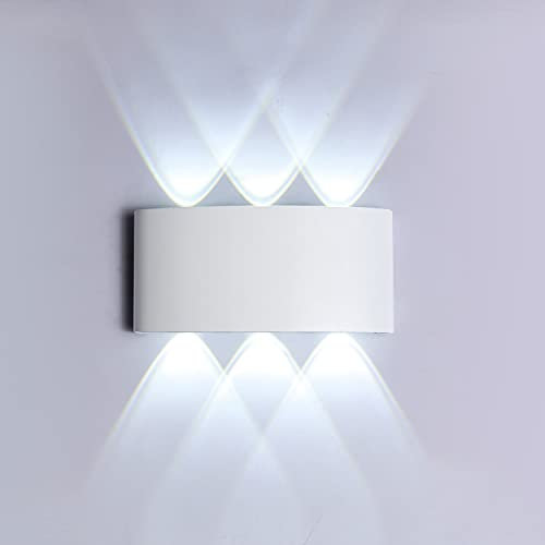 ZIKEY Wandleuchte Außen/Innen, 6W LED Wandlampe, kaltweiß 6000K, IP65 Wasserdicht Up und Down Wandleuchten aus Aluminum für Wohnzimmer Schlafzimmmer Balkon Garten
