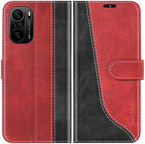 Mulbess Funda para Xiaomi Poco F3 5G, Funda Piel Case Cover, Cierre Magnético, Soporte Plegable, Ranura para Tarjeta, Elegante Vino Rojo