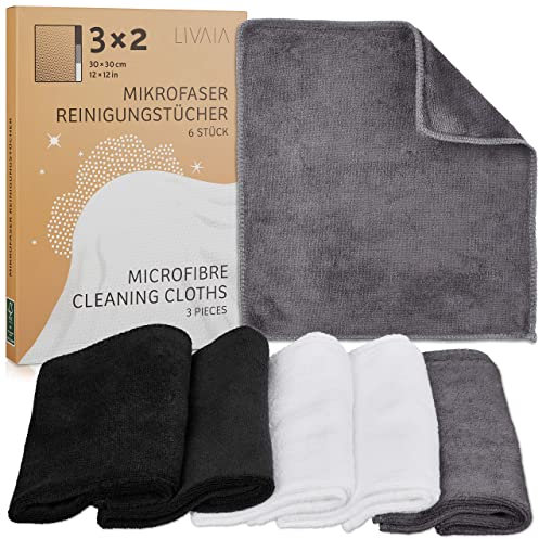 LIVAIA Mikrofasertücher: 3X2 Mikrofaser Putztücher Schwarz für die Haushalt Reinigung – Microfaser Tücher – Microfasertuch Haushalt – Reinigungstücher, spültücher