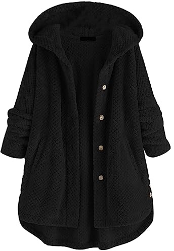 OKSakady Femmes Automne Et Hiver À Manches Longues Solide Duvet Double Face Ouvert Avant À Capuche Veste Manteaux En Peluche Outwear avec Poche