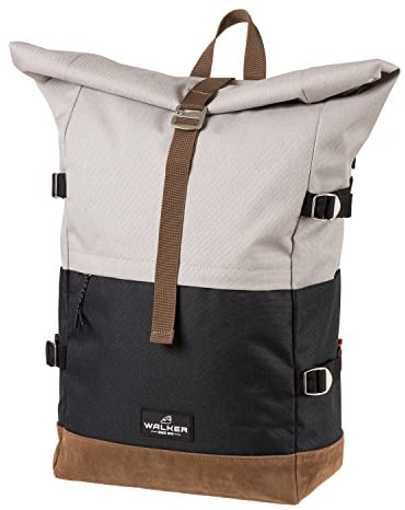 Walker 42156-265 - Rucksack Roll-Up Two Hellgrau Anthrazit mit Hauptfach, Laptop-Fach, Seitentasche, Rücken-Polsterung, Steck-Schließe, wasserabweisend, Backpack für Schule, Uni, Büro und Freizeit