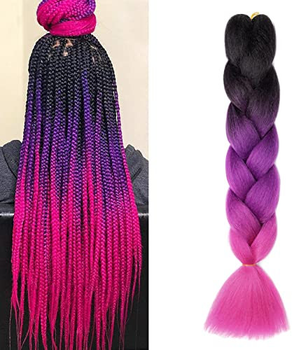 Gairyan Meches Tresse Cheveux 1 Paquet 24 Meches pour Tresses Africaine Rajout Cheveux Tresses Extension Dreadlocks Ombre Synthétiques Tresse Crochet Twist Tressage Cheveux (Noir-Violet-Rose Foncé)