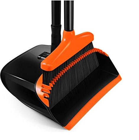 sararui Broom and Dustpan Broom and Dustpan Set with Long Handle Extendable Broomstick and Dust Pan for Home Kitchen Room Office (Black and Orange) Broom and Dustpan Set