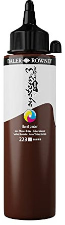Daler-Rowney System3 Acrylic Paint, Plastic Bottle, Fluid, 8.45oz - 250 ml, Burnt Umber