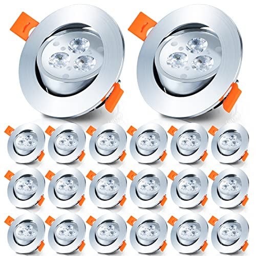 Ikodm 20er LED Einbaustrahler 3W, 230V Flach Bad Spot Ersetzt 30W Halogen, IP44 Einbauleuchten, Schwenkbar Deckenstrahler, 210lm Kaltweiß 6500k Deckenspots, Ø65 mm Lochbohrung