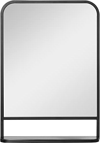 HOMCOM Moderner quadratischer Wandspiegel mit Ablage, 70 x 50 cm Spiegel für Wohnzimmer, Schlafzimmer, Schwarz