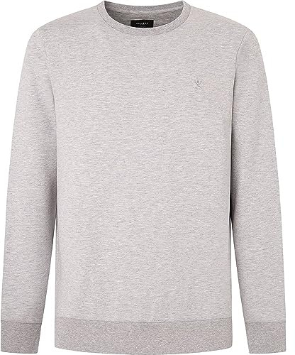 Hackett London Herren Doppelstrick-Sweatshirt mit Rundhalsausschnitt, Grau (Hellgrau meliert), L