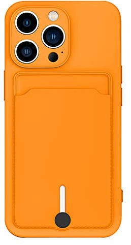 JIATAY for iPhone 14 Pro Max Phone Case with Card Holder [Slim + Protective] Silicone Phone Case iPhone 14 Pro Max Wallet Case for Women Men (Orange)