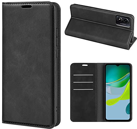 Fertuo Coque pour Motorola Moto E13, Antichoc Étui Housse en Cuir à Rabat Flip Cover Case Portefeuille avec Porte Carte, Béquille, Fermeture Magnétique pour Motorola Moto E13, Noir