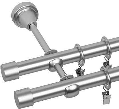 RENA Gardinenstange 19/19 mm Vorhangstange 2-läufig| Metall Elegante klassische Gardinenstange mit geräuscharmen Rollen | Inklusive Montagezubehörset | Chrom Matt 220cm |Luna