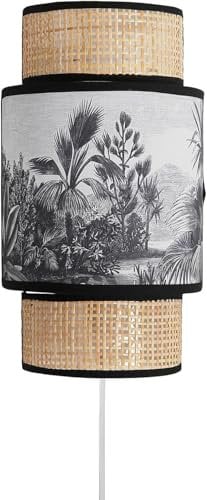 Ostaria 33435 Applique Murale bi-matière incurvée en rotin et Tissu exotique symbolisant des Palmiers 'Ombrage' - Douille E14 - Hauteur: 33 cm, Largeur: 18 cm, Profondeur 9,5 cm