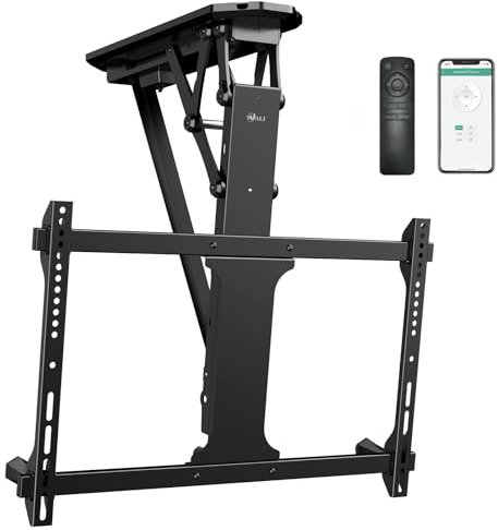 WALI Soporte motorizado para TV de techo, giratorio y abatible para pantallas planas de 32 a 70 pulgadas de hasta 77 libras, montaje plegable debajo del gabinete, ahorro de espacio máximo VESA 100 x