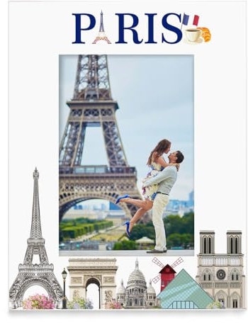 KATE POSH Paris Bilderrahmen, Paris, Familienurlaub, Hochzeit, Verlobung, Paris-Dekor, Eiffelturm-Bilderrahmen (12,7 x 17,7 cm vertikal)