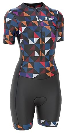Ladies Cycling Skinsuit Women Padded One Piece Trisuit Bike Top Short Sublimated Design bib Short (M, Triangle)