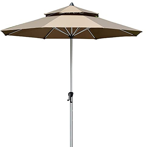 Parasol Parasol Parasol de Table de Marché pour Patio de Plage en Plein Air, Grand Parasol à Double Toit ventilé de 2,7 m / 9 Pieds, avec nervures et poteau en Aluminium, système de levage à manivelle