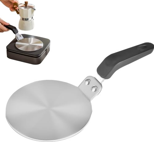 YOYIAG Stainless Steel Heat Diffuser: Induction Adapter Plate with Removable Anti-Scalding Handle, Non-Slip Heat Diffuser Plate, for Induction Cooker, Gas Stove, Moka Pot, 13cm