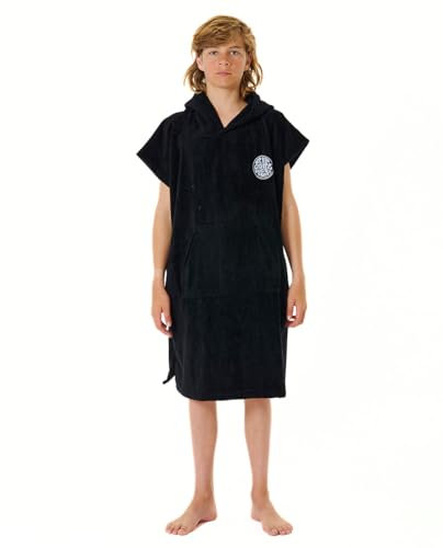 Rip Curl Junior Logo Hooded Towel Changing Robe/Poncho 009BTO - Black Size - L