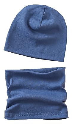 MAKFORT Bonnet pour enfants, avec écharpe cache-cou, en coton, adapté pour bébé, hiver, garçon et fille, Haze Blue., Large