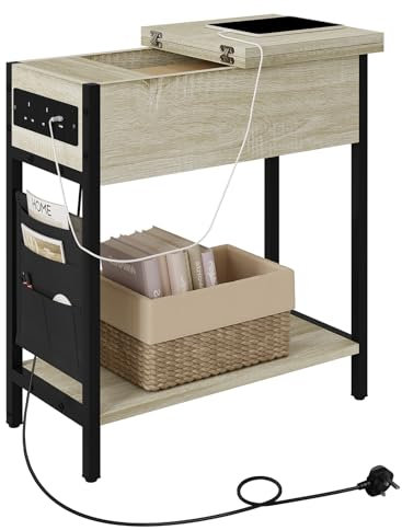 EUGAD Coffee Table, Side Table with Charging Station, Flip-up Tabletop and Storage Bag, 2 USB Ports+2 Sockets, Light Oak Effect, 0003CHJ