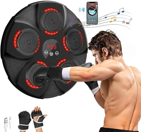 INMORVEN Music Boxing Machine Smart,LED Musik-Boxmaschine mit Boxhandschuhen,Unterstützt Bluetooth,9 Geschwindigkeitsmodi und Zählmodus Für Erwachsene und Kinder Exercise Haus, Indoor und Gym