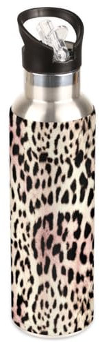 Bottiglia d'acqua isolata con pelle di leopardo, da 595,3 g, in acciaio inox, con isolamento termico, a prova di perdite, a doppia parete, per sport, palestra, campeggio, escursionismo, viaggi