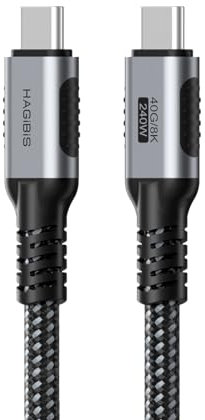 Hagibis USB 4 Kabel, Graphen-geflochtenes USB-C zu USB-C 240W Schnellladekabel mit 8K@60Hz 40Gbps Datenübertragung Thunderbolt 4/3 Videokabel für iPhone 15/15 Pro Max, iPad, MacBook Pro Air