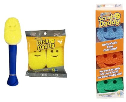 Scrub Daddy Dish Wand & Refill Heads, Soap Dispensing Dish Brush & Colors, Sponge Scrubber Multipack for Washing Up
