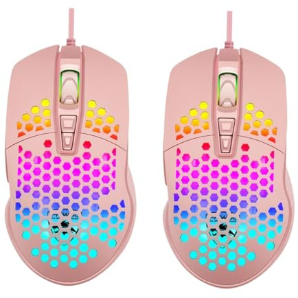 1 mouse da gioco cavo per computer portatili, computer fissi, mouse con filo, mouse lapdesk per computer portatile, mouse scavato per uomini e donne, controller USB in plastica (colore: rosa x 2