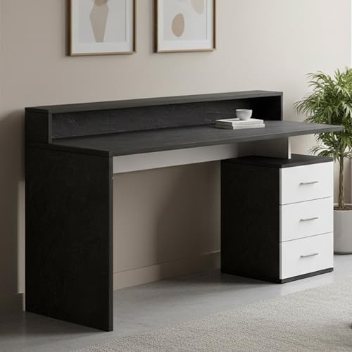 Dmora - Schreibtisch Svevo, Schreibtisch mit Platte, Mehrzweck-Büroschreibtisch, platzsparender Schreibtisch mit Mehreren Positionen, 160x60h90 cm, Weiß und Schiefer