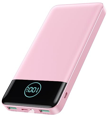 AXNEB Power Bank 13800mAh,Ultra Sottile & Leggero Caricatore Portatile con Display LCD,3A PD USB C Ingressi&Uscite Powerbank con Torcia LED Batteria Esterna per iPhone Samsung Huawei Xiaomi-Rosa