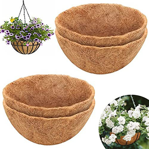 Hagmoo 4pcs Round Coconut Fiber Hanging Basket Liners, 14 Bowl, Brown, Outdoor, Garden, Self Watering