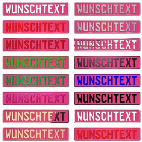 Kennzeichen Fun Schild Nummernschild mit Wunschtext individell Bedruckt (pink)