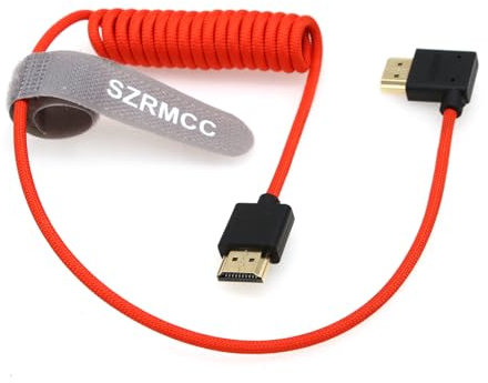 SZRMCC 8k 2.1 HDMI auf HDMI Rechtwinklig Ultra High Speed Spiralkabel für Z Cam E2 S-ony FX6 FX9 Canon EOS C70 C300 Portkeys BM5 Atomos Ninjav V Shogun Monitor