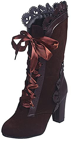 Stiefeletten Damen Mit Absatz - Gothic Stiefel Schnürstiefel Viktorianische Stiefel Vintage Schnüren Kurzschaft Stiefel Spitz Steampunk Ankle Stiefel Reißverschluss Lederstiefel Renaissance Schuhe