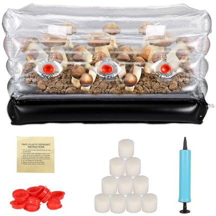 Monotube Mushroom Box, 24 x 15.7 x 13.2in Mushroom Growing Kit Inflatable and Deflatable with 10 Air Ports & Filters for Fresh Air Exchange, Alternative to Mushroom Grow Bag Mushroom Monotube Kit