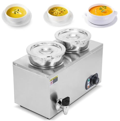 2 Pot Commercial Food Warmer, 600W Electric Steam Table With 30-85℃ Temperature Adjustment, Buffet Food Warming Tray for Chocolate, Milk, Soup, Drinks, Coffee