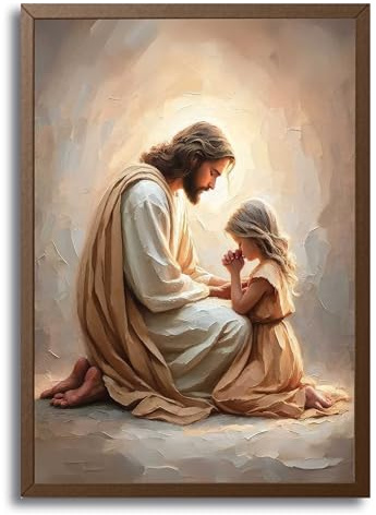 Wandkunst, Jesus betend mit Mädchen, christliches Leinwandbild, Jesus mit Kindern, Wanddekoration, religiöse Bibelgeschichte, Poster, Drucke für Wohnzimmer, Schlafzimmer, Kirche, Zuhause, Bilder,