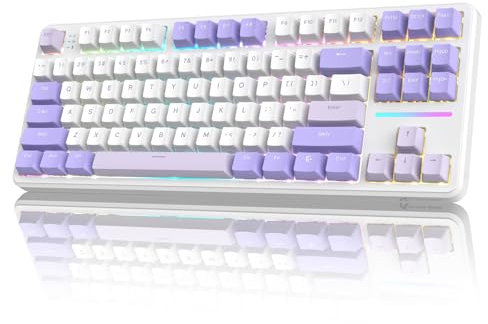 LexonElec X ATTACK SHARK X87 Wireless Mechanical Keyboard, Tri Mode-BT/2.4G/Wired, Hot-swappable Linear Switch, 87 Keys PBT Keycap, Gasket Structure, Rechargable RGB Backlit Gaming Keyboard(Purple)