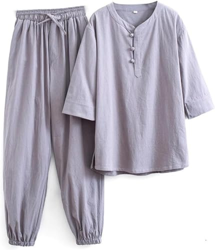 Trajes de Tai Chi Ropa de Tai Chi Uniforme de Kung Fu para mujer Conjunto de artes marciales de lino y algodón Pantalones de manga corta Uniforme de meditación zen, Traje Tang Ropa tradicional china