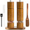 Uallsny Salz und Pfeffermühle Holz Gewürzmühle 2er Set mit Untersetzer Manuelle Pfeffer und Salzmühle Keramikmahlwerk Stufenlos Einstellbar Höhe: 21,5 cm