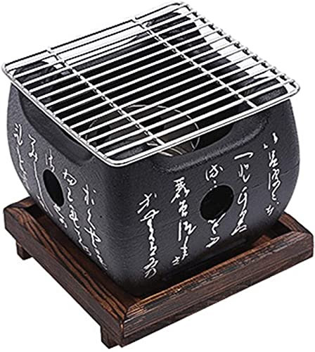 Tragbarer Holzkohlegrill, Tischgrill, Kohlenpfanne mit Drahtgeflecht – Ideal für Yakiniku, Robata, Takoyaki und BBQ – Outdoor-Grill mit Sockel