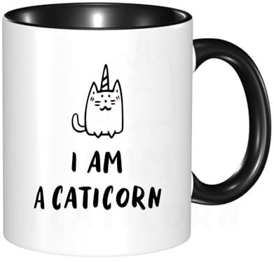 HRRASFAZF Tasse à Café | Tasse Céramique Fine | Cadeau Original | 330ml | Mug avec Anse | Cadeau Original pour Homme et Femme | Chat licorne, citation humoristique Je dessine à la main un chat-licorn