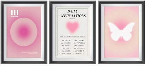 UOCAI 3er Set 30 X 40 cm Rosa Farbverlauf Aura Nummer Wandbilder, Poster Aesthetic Bilder Rosa Bunte Farbverlauf Leinwand Wandkunst Mädchen Zimmer Deko Ästhetik Aesthetic für Schlafzimmer, Büro Ohne R
