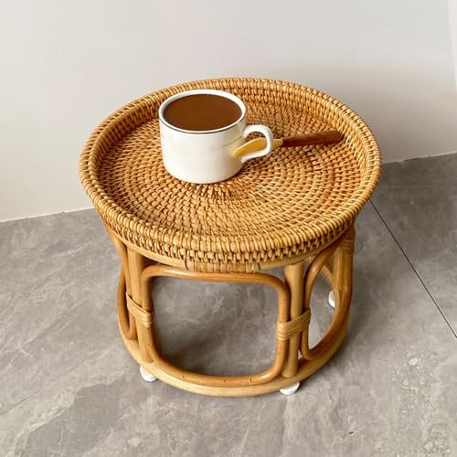 Dexinhdh Rattan-Beistelltische Für Den Außenbereich, Gewebter Niedriger Tisch, Runder Beistelltisch, Anti-Rutsch-Design Mit Kunststoff-Fußpolstern, Für Das Wohnzimmer Im Garten(26cm)