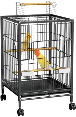 Froadp Vogelvoliere Vogelkäfig mit Rollen Groß Wellensittichkäfig Metall Vogelhaus mit Holzstangen und Futternäpfe Voliere Käfig Tierkäfig für Papageien Tauben Sittiche Finken (Typ E)