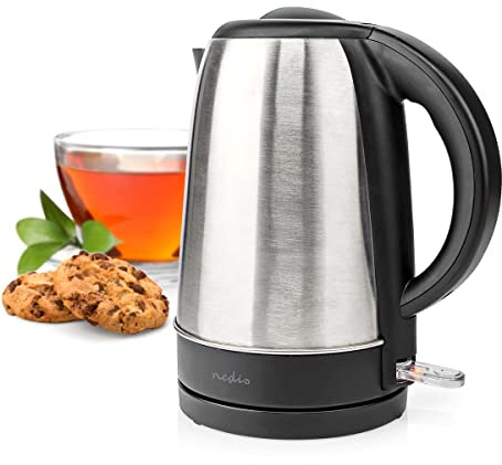 Nedis Electric Kettle, 1.7L Capacity with Quick Boil Time, Boil-Dry Protection and Limescale Filter for Fresher Water, 2200W - Stainless Steel, Silver